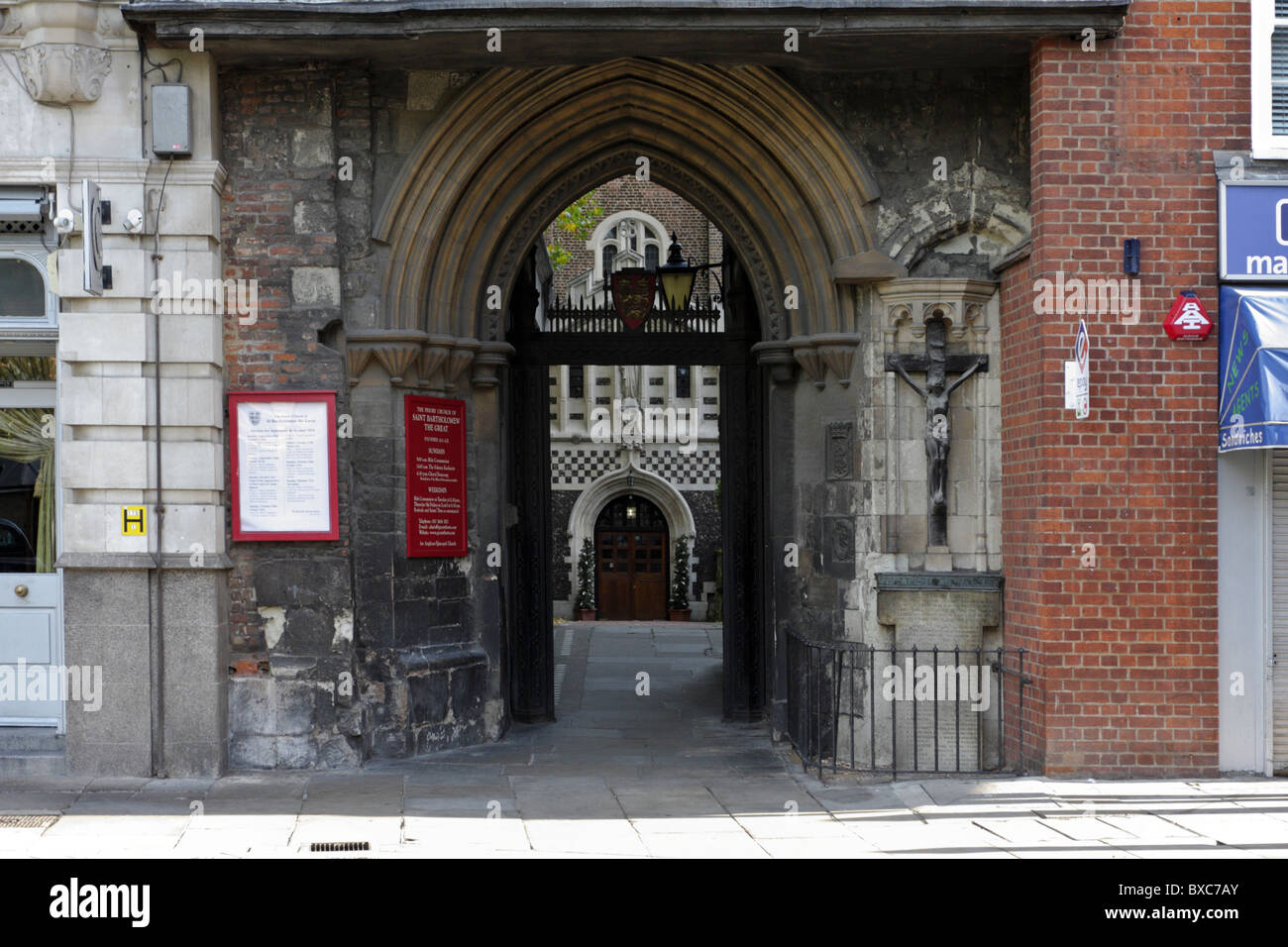 The Tudor gateway to the Norm built Saint Bartholomew The Great church in the City of London. Stock Photo