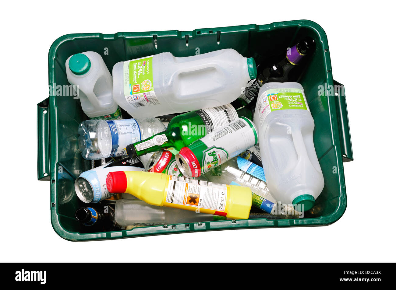 Recycling Container, UK. High Angle, Cut Out. Stock Photo