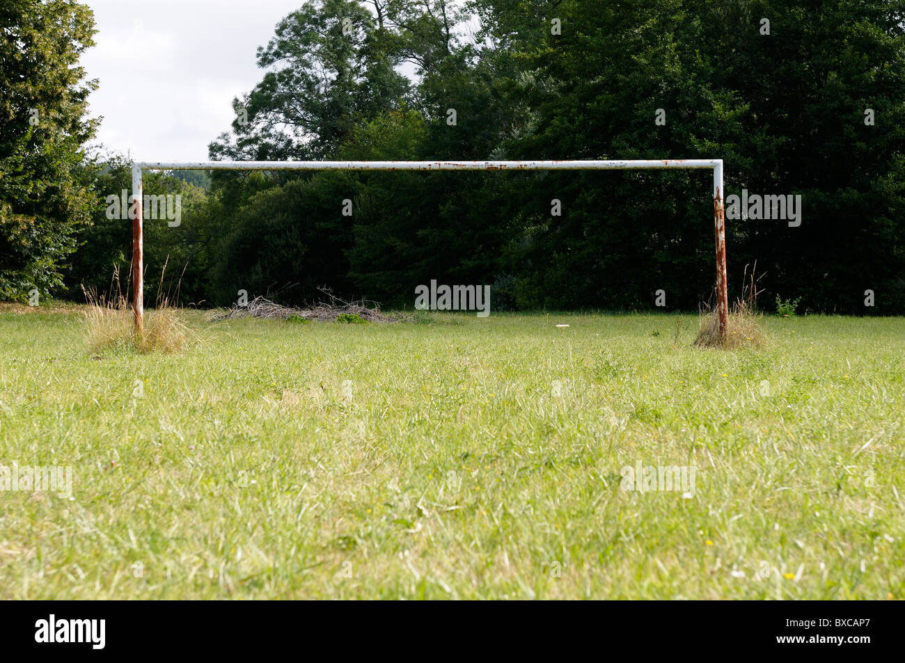 Stock photo of an old rusting goalpost. Stock Photo
