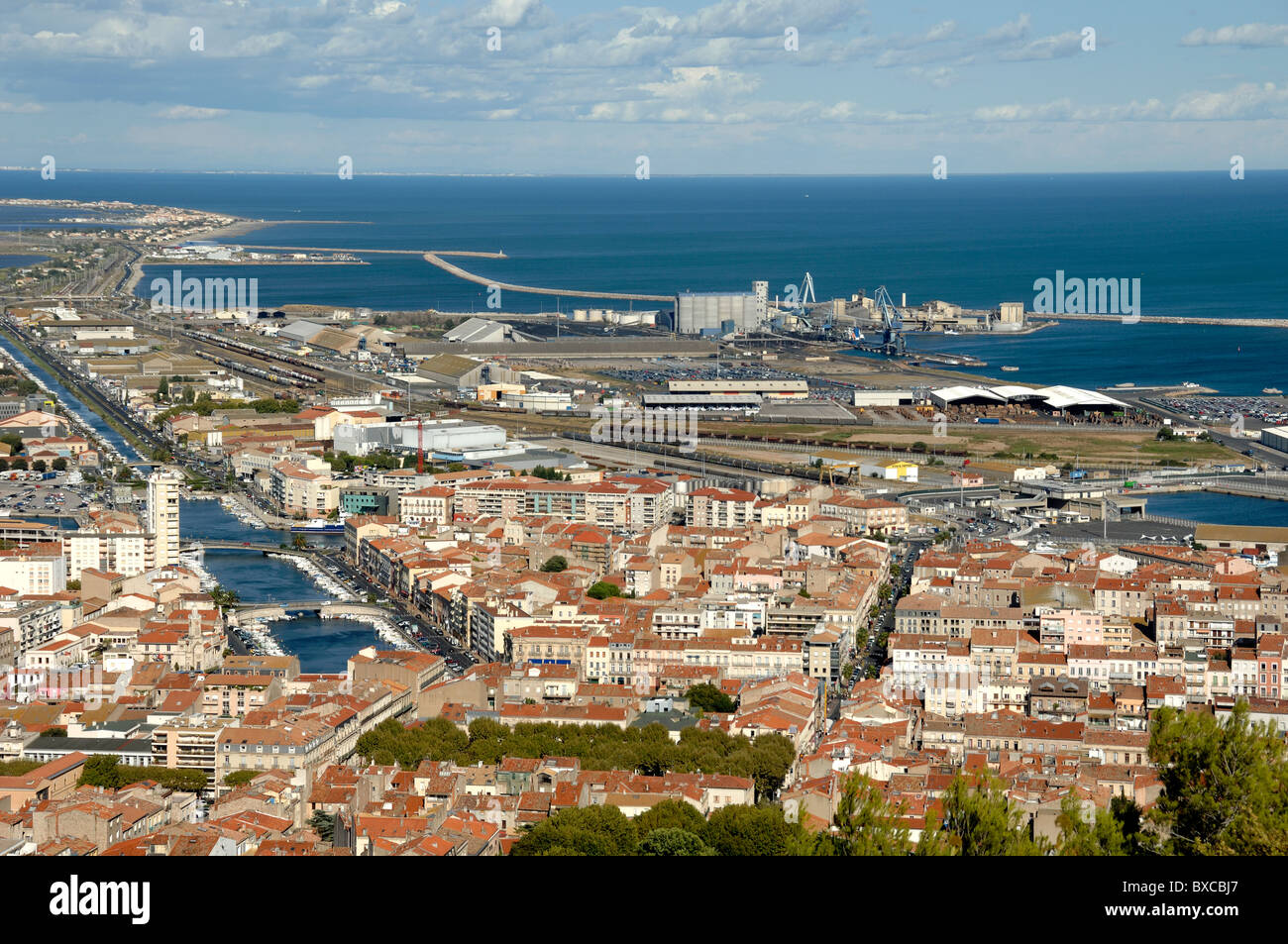 Aerial View or Panoramic View over Sète and the Royal Canal from the Mont Saint-Clair Viewpoint, Hérault, France Stock Photo