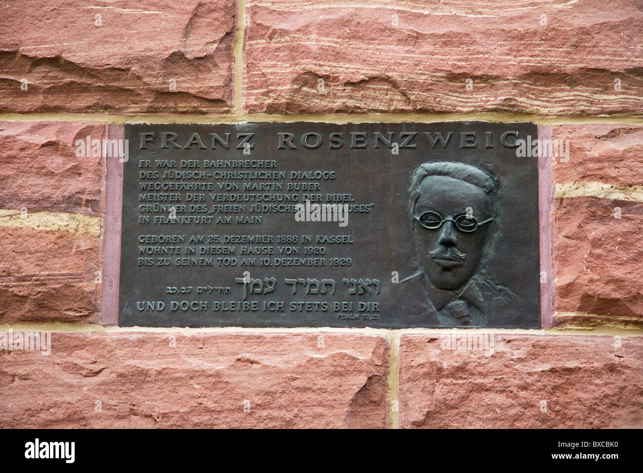 A plaque in memory of Franz Rozenzweig in Frankfurt am Main Germany Stock Photo