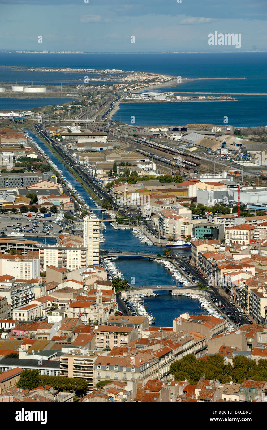 Aerial View over Sète & the Royal Canal from Mont St-Clair Viewpoint, Hérault, France Stock Photo