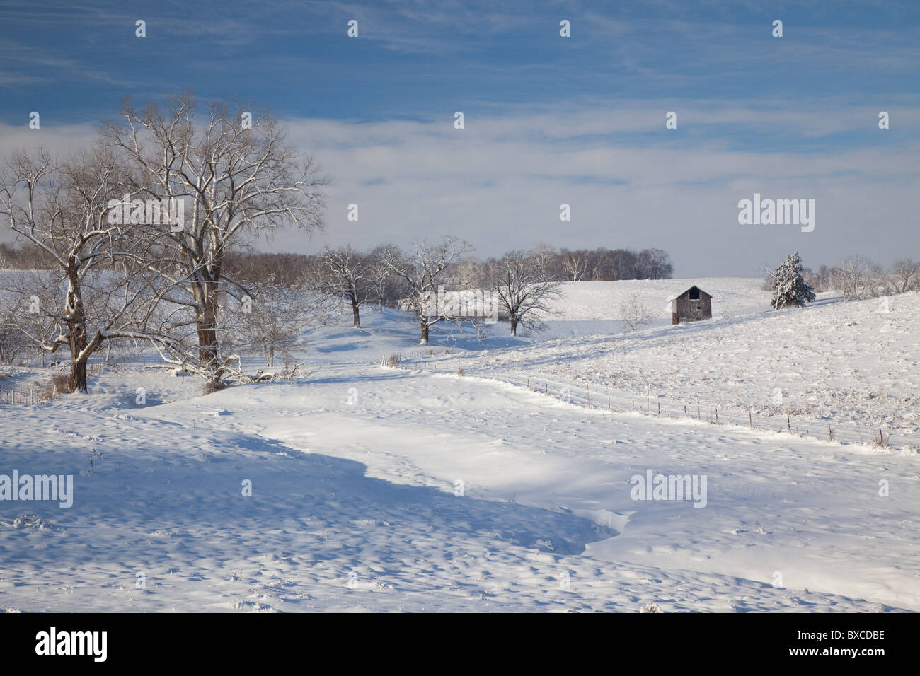 rural scene along the River Bluffs Scenic Byway, Clayton County, Iowa Stock Photo