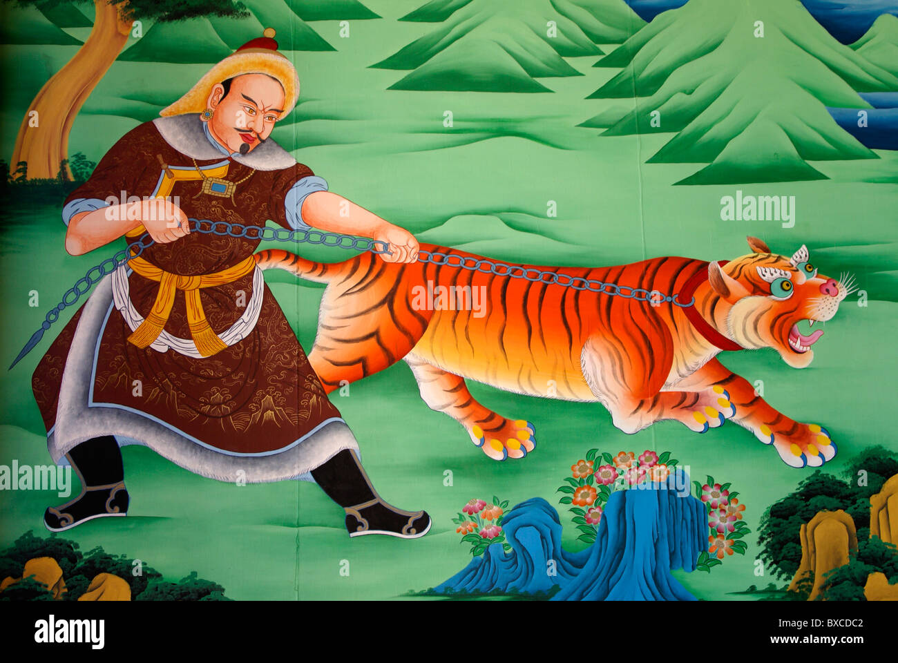 Mural in Songzanlin Monastery, Shangri-la, Yunnan, China Stock Photo