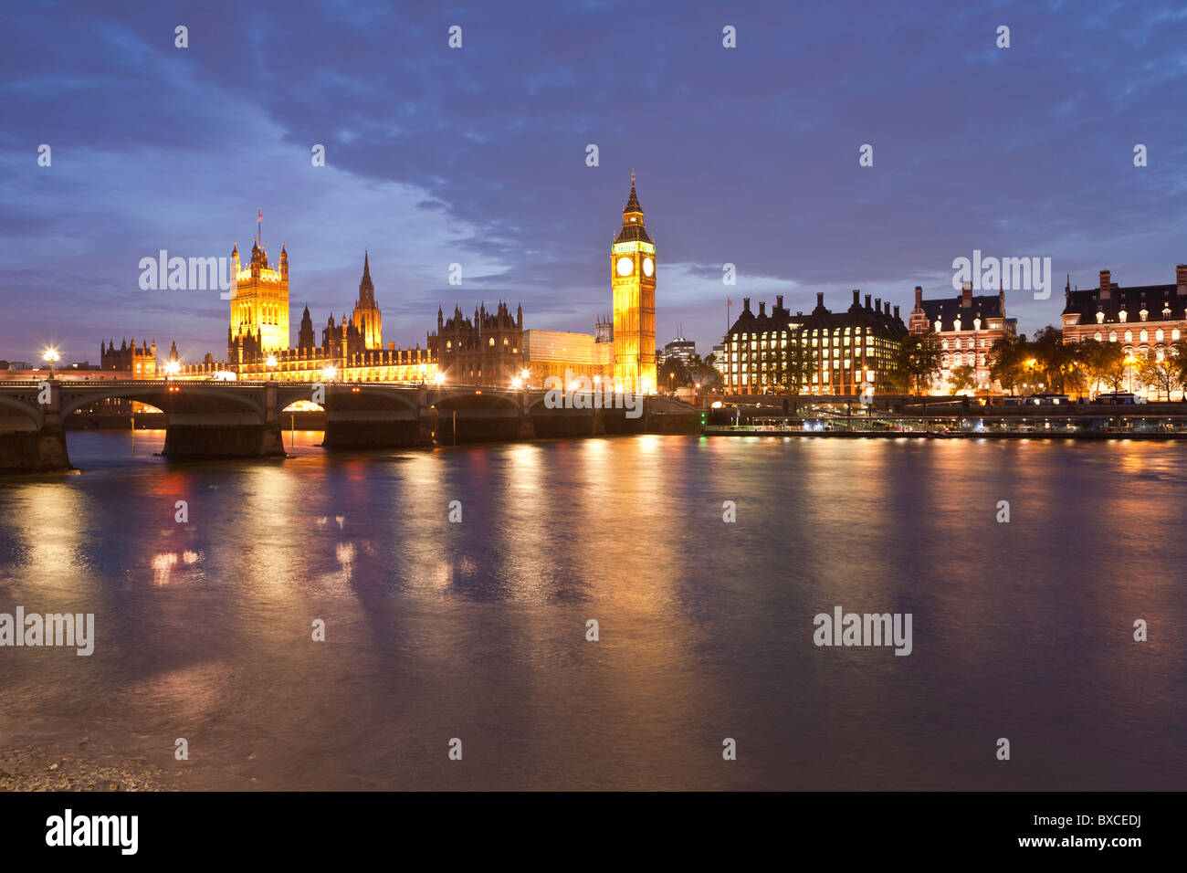 THAMES RIVER, ST. WESTMINSTER BRIDGE,WESTMINSTER HALL, HOUSES OF PARLIAMENT, BIG BEN, LONDON, ENGLAND, GREAT BRITAIN Stock Photo