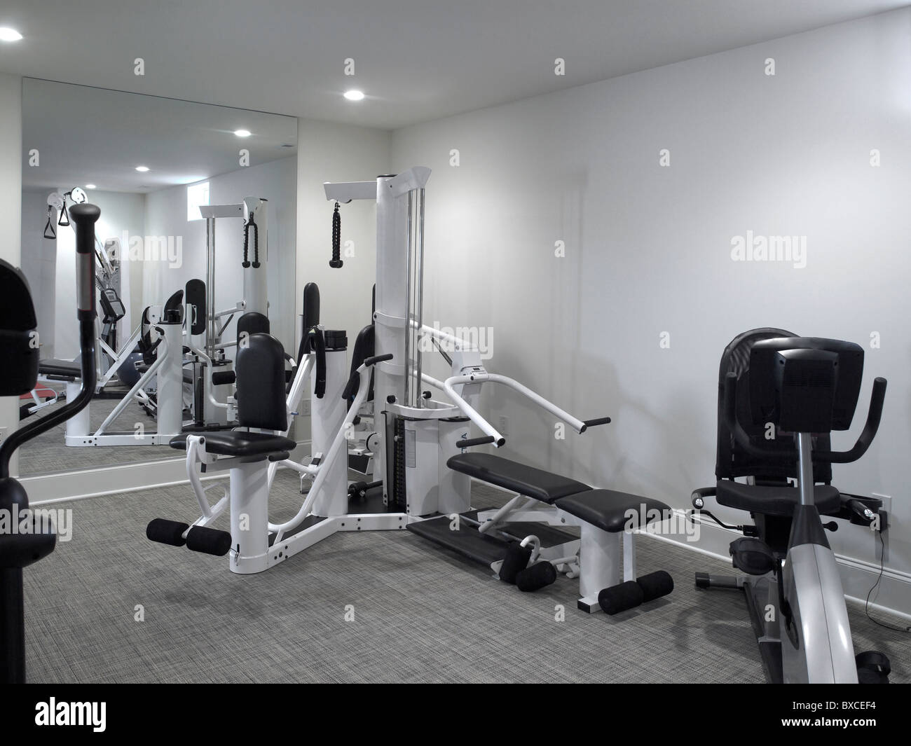Home Gym with exercise equipment Stock Photo
