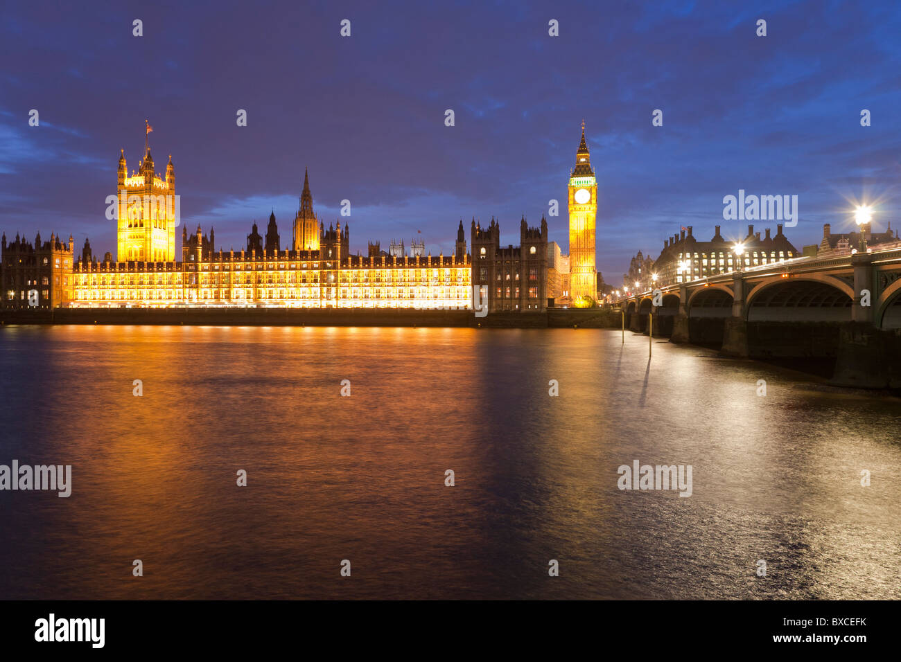 RIVER THAMES, HOUSES OF PARLIAMENT, BIG BEN, WESTMINSTER HALL, LONDON, ENGLAND, GREAT BRITAIN Stock Photo