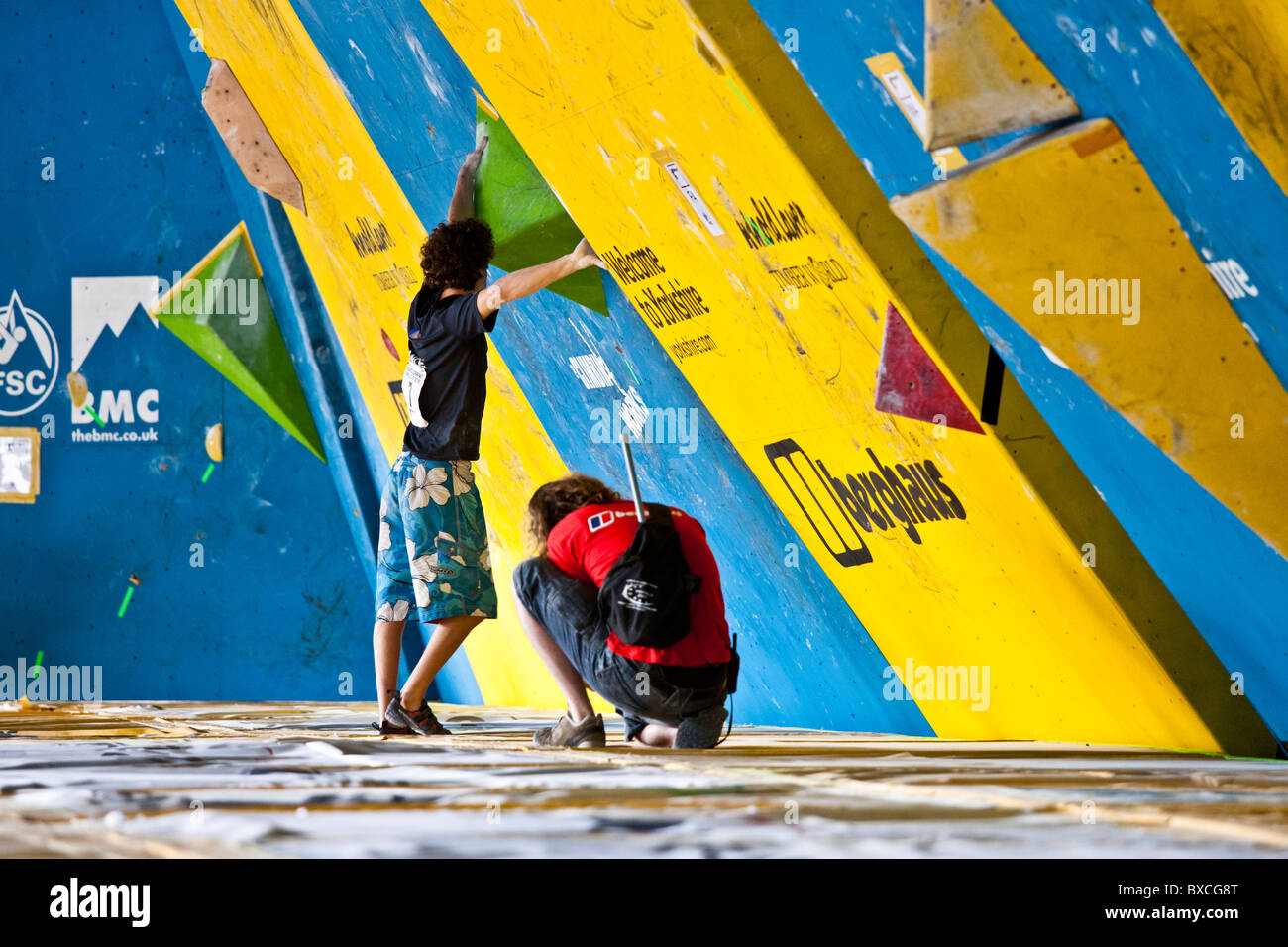 Guillaume Glairon Mondet, the French sport climber, competes at the 2010 IFSC Bouldering World Cup in Sheffield. Stock Photo