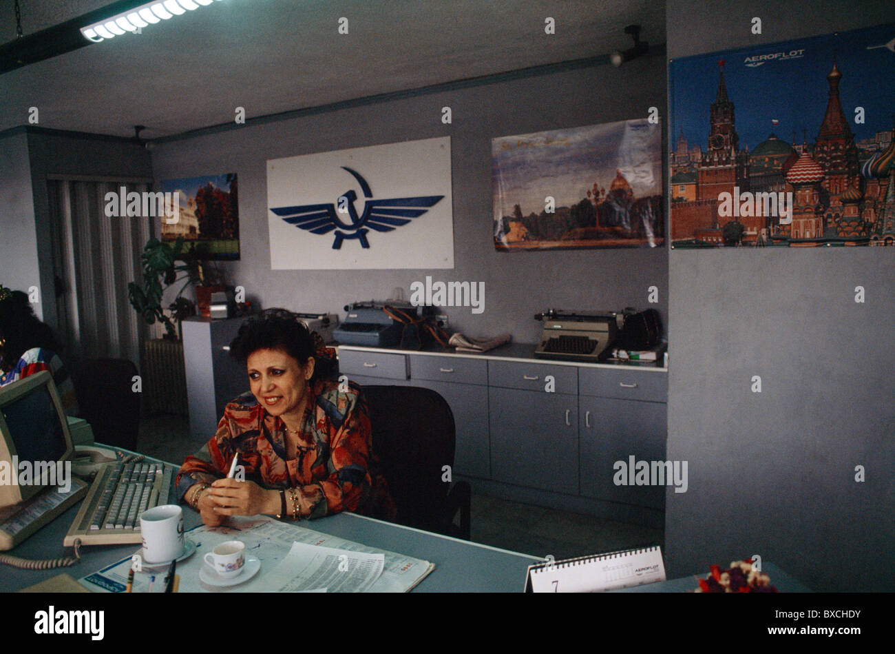 Amman Jordan Aeroflot Office Woman Working At Desk Stock Photo