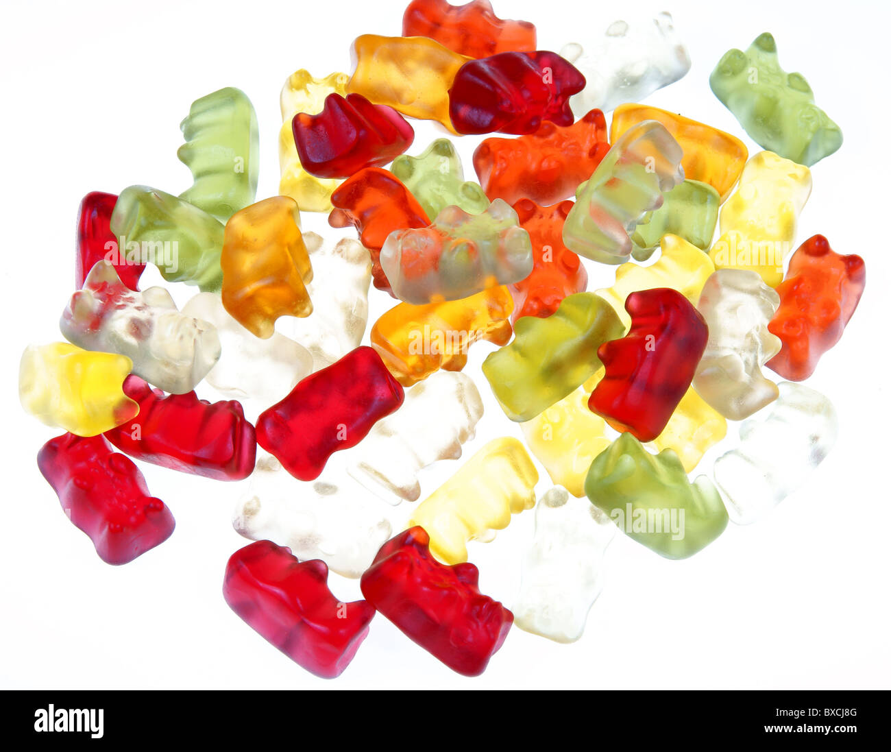 Gummy bears aragment as stack isolated on white Stock Photo