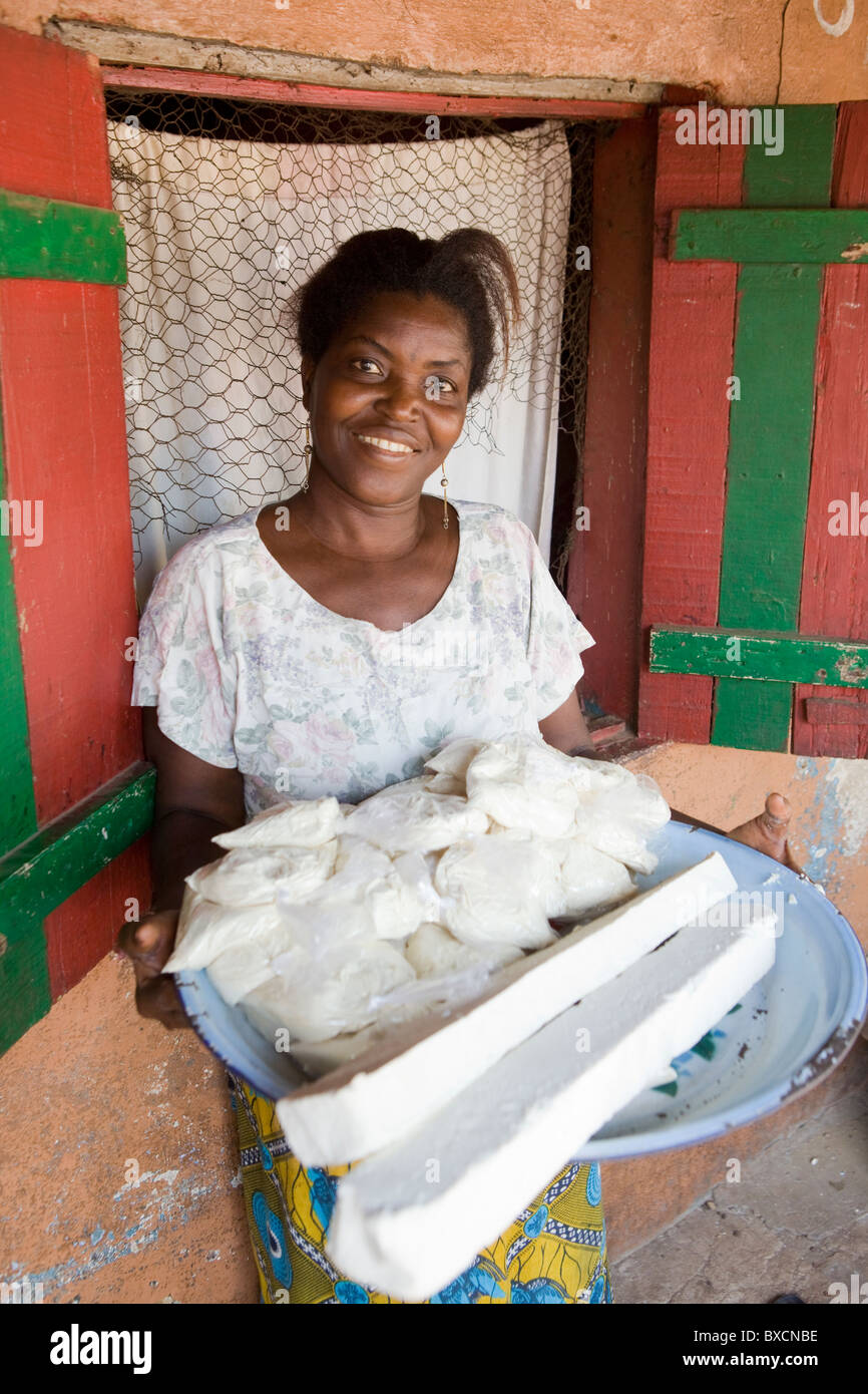 Ms. Margaret Cole has a soap making business in Freetown, Sierra Leone, West Africa. Stock Photo