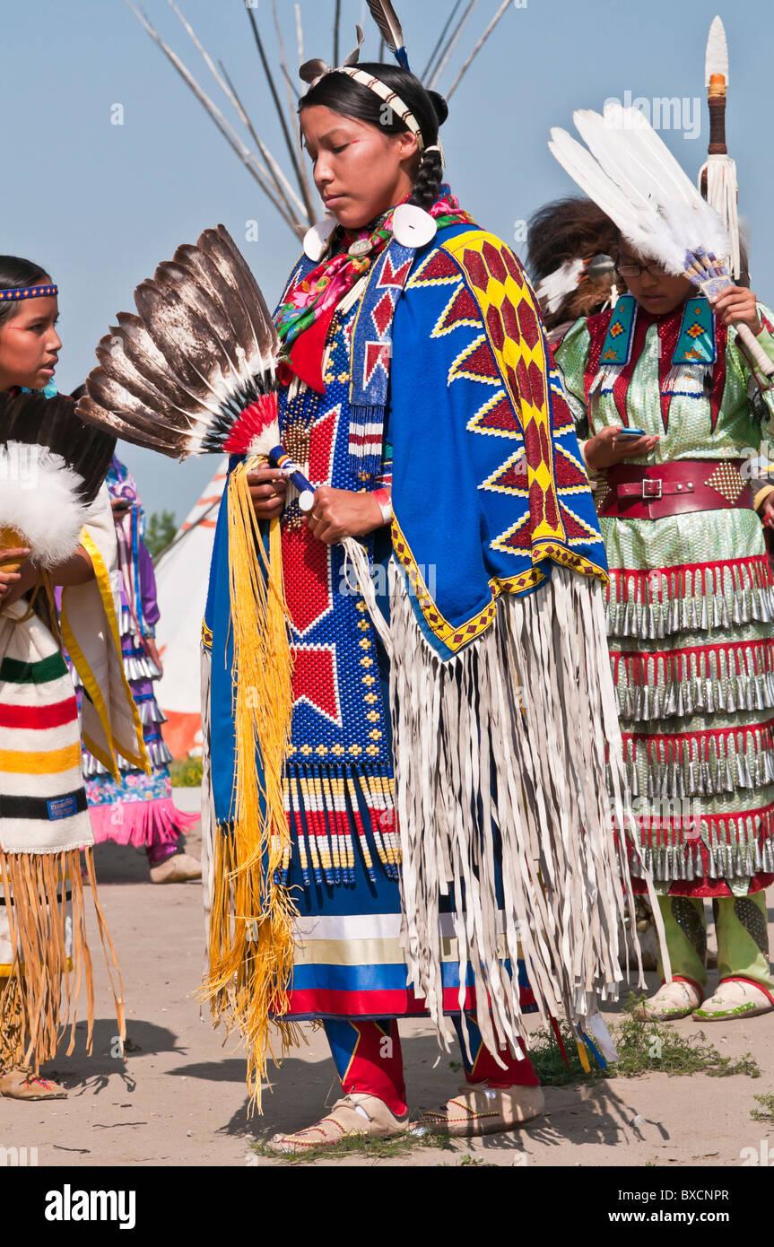 Female Traditional Dancer Pow Wow Blackfoot Crossing Historical Park Alberta Canada Stock