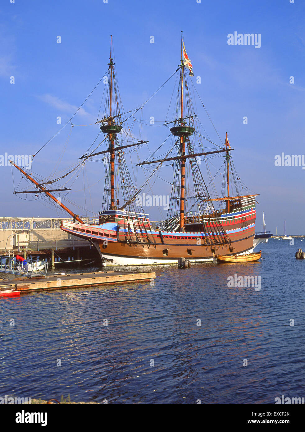 Mayflower II replica ship, Plymouth Rock, Plymouth Harbor, Plymouth, Massachusetts, United States of America Stock Photo