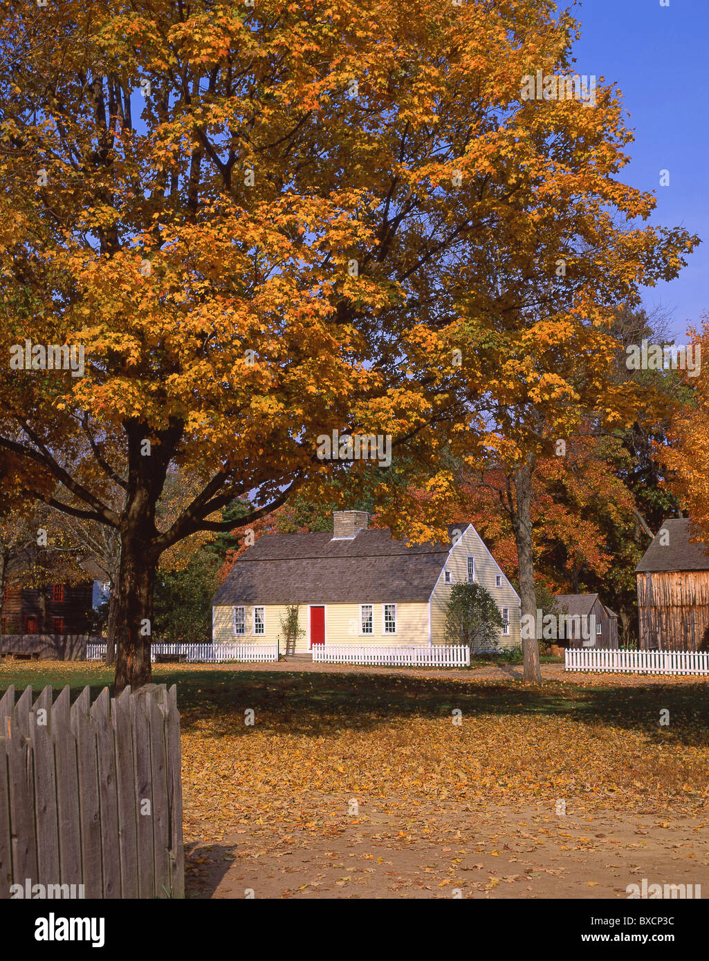 Colonial cottage in autumn (fall), Old Sturbridge Village, Sturbridge