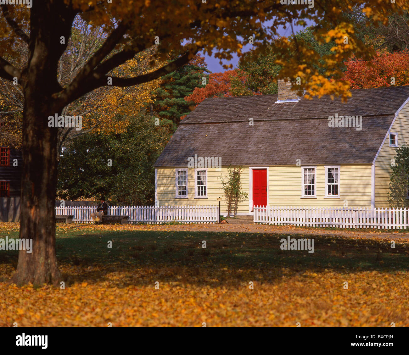 Colonial cottage in the fall in Old Sturbridge Village, Sturbridge