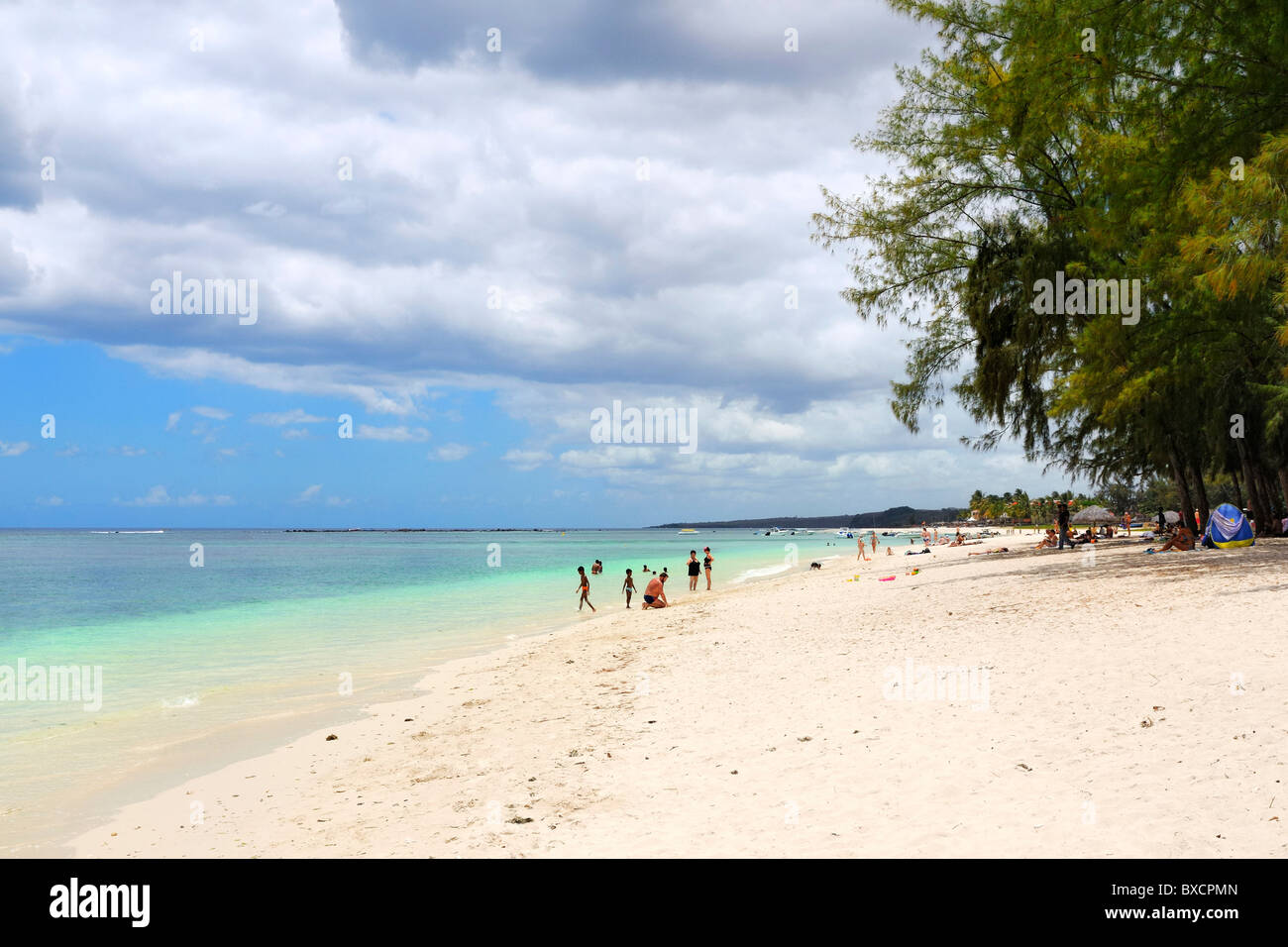 The long white sand beach in Flic en Flac, Black River, Mauritius Stock Photo