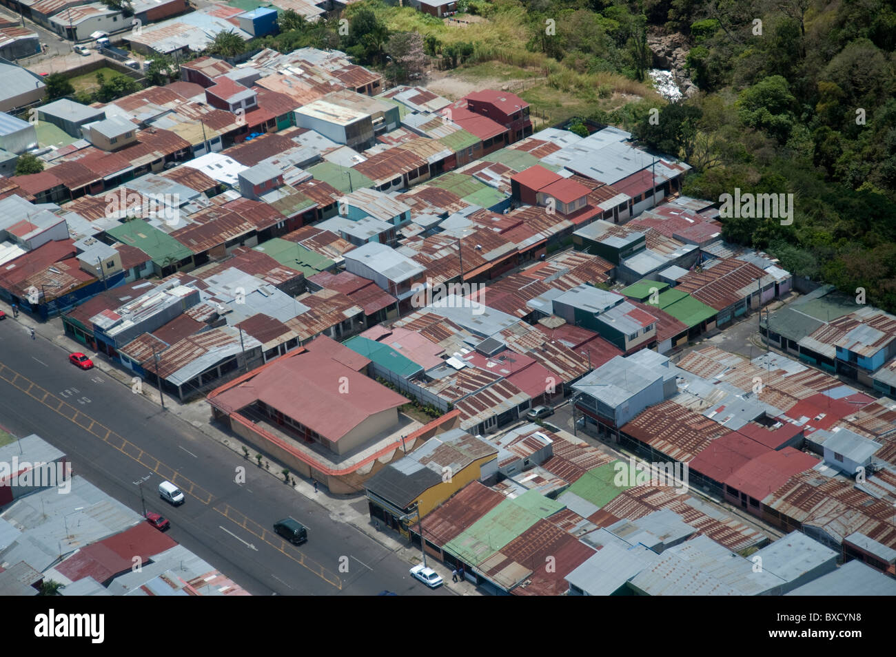 Aeriel view of corrugated metal roofs in San Jose Stock Photo