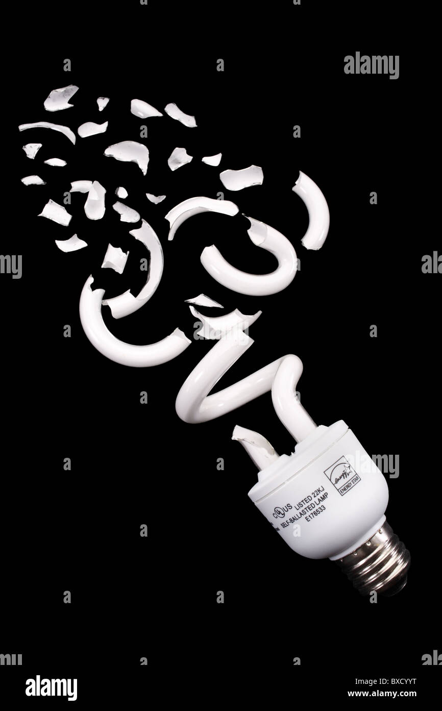 Broken compact fluorescent light bulb Stock Photo Alamy
