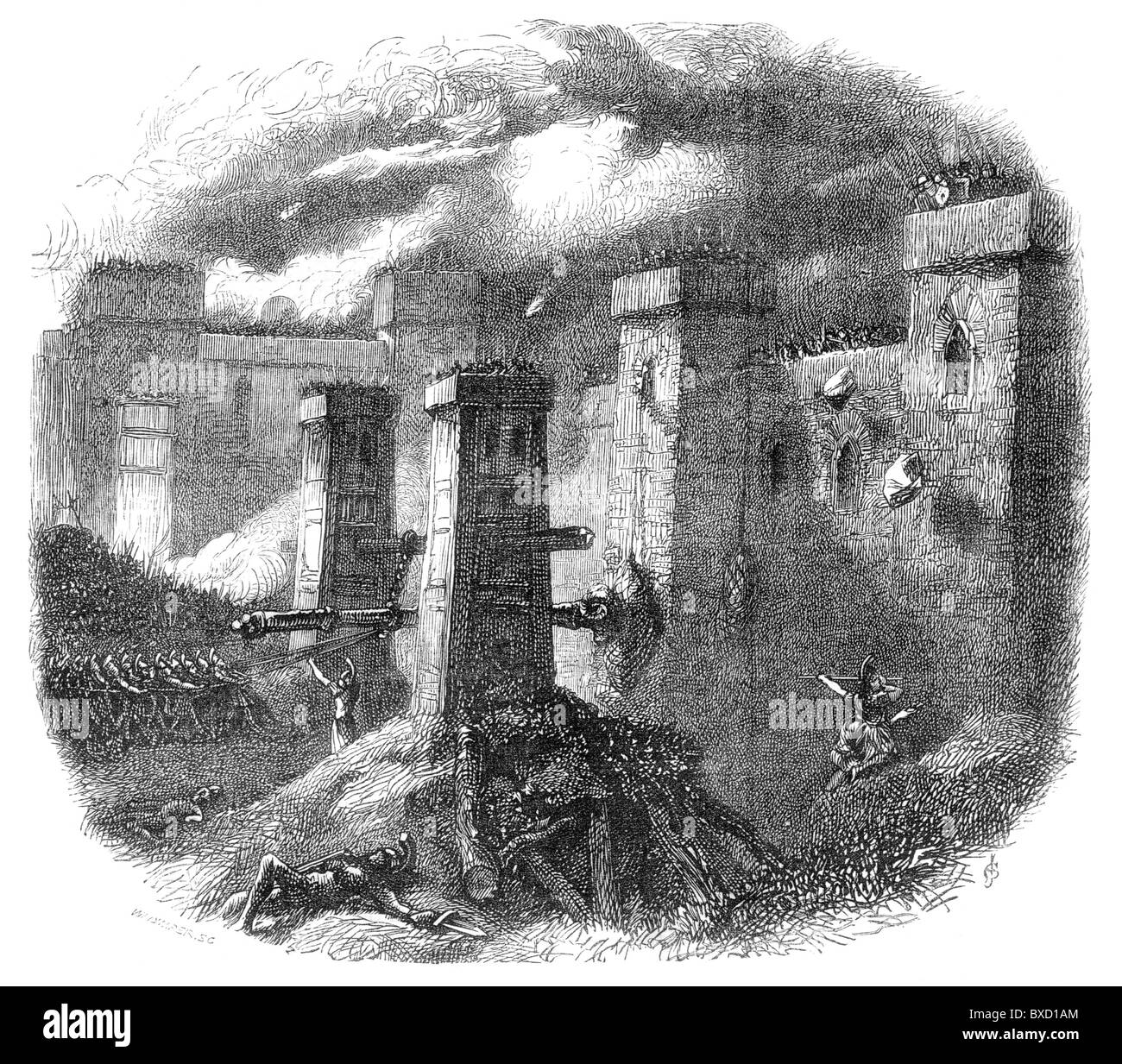 The Siege of Jerusalem, AD70; Black and White Illustration; Stock Photo
