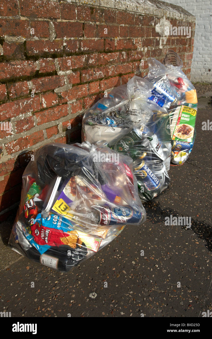 Rubbish bags filled with recyclable packaging Stock Photo Alamy
