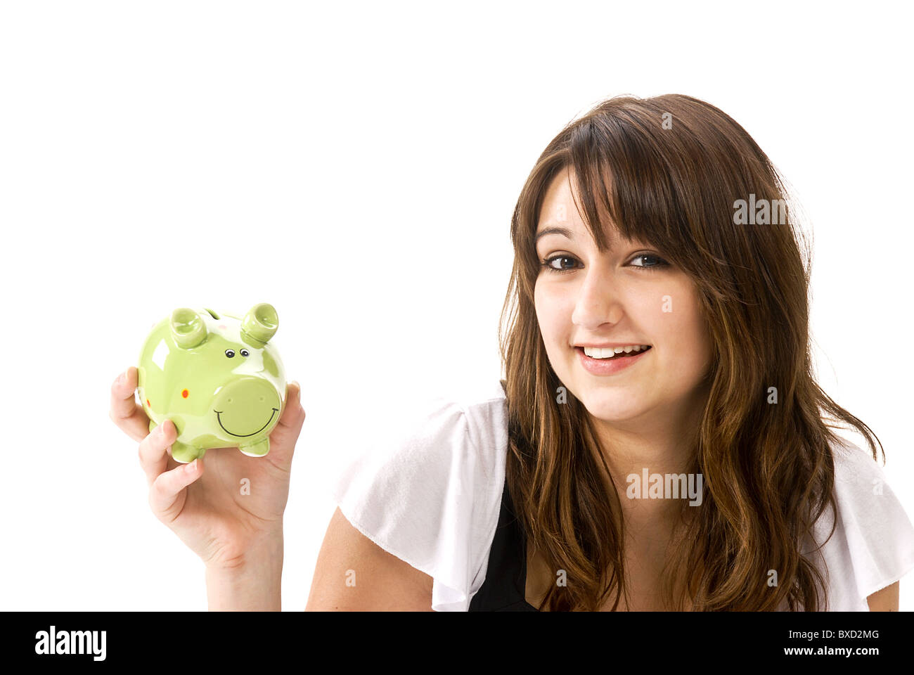 Young woman with piggy bank Stock Photo