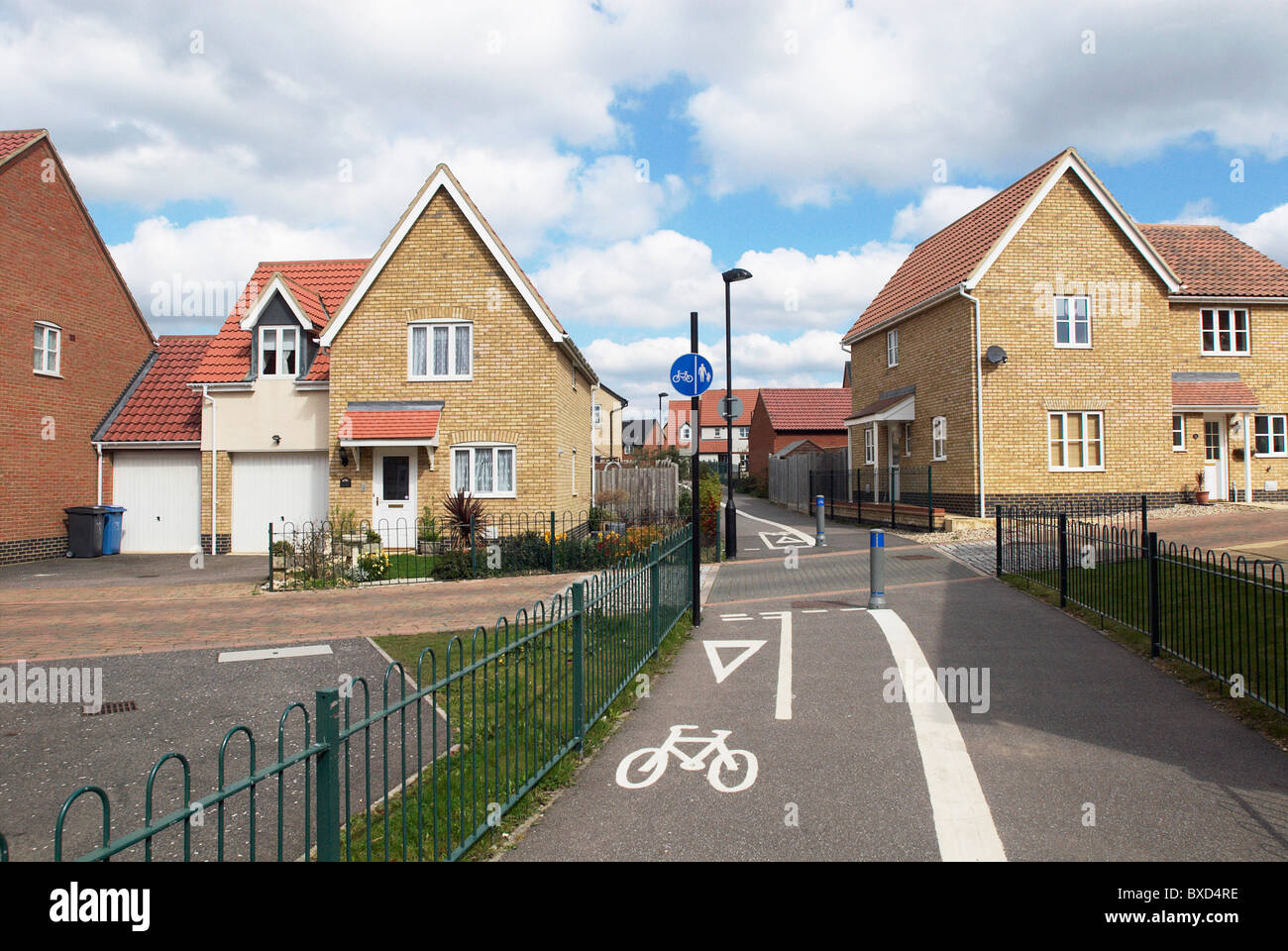 Cycle path implemented into a housing development Hadleigh Suffolk UK