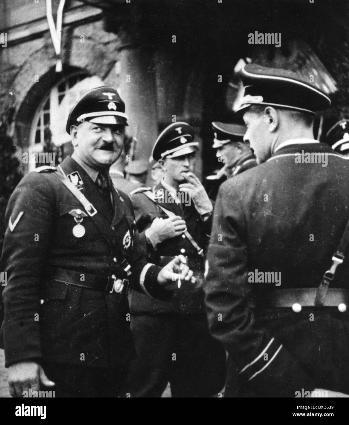 Dietrich, Josef 'Sepp', 28.5.1892 - 21.4.1966, German SS general (Waffen-SS), half length, as SS Obergruppenfuehrer, with other SS officers, 1938, Stock Photo