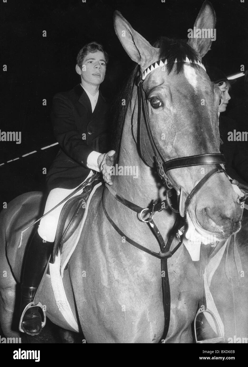 Heintje, * 12.8.1955, Dutch singer and actor, full length, sitting on horse, 26.1.1972, Stock Photo