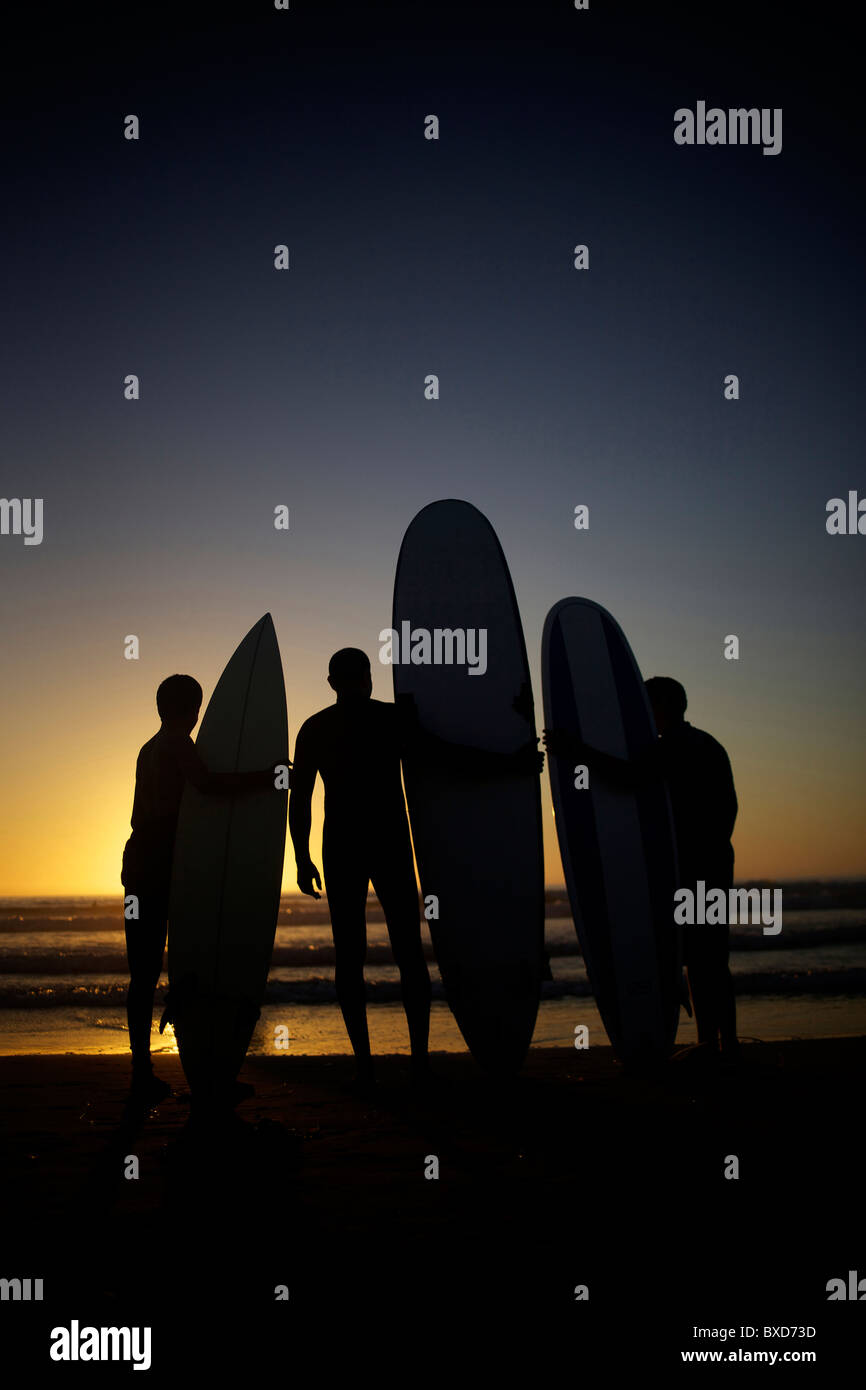 Silhouettes of surfers at the beach watching the sunset Stock Photo - Alamy