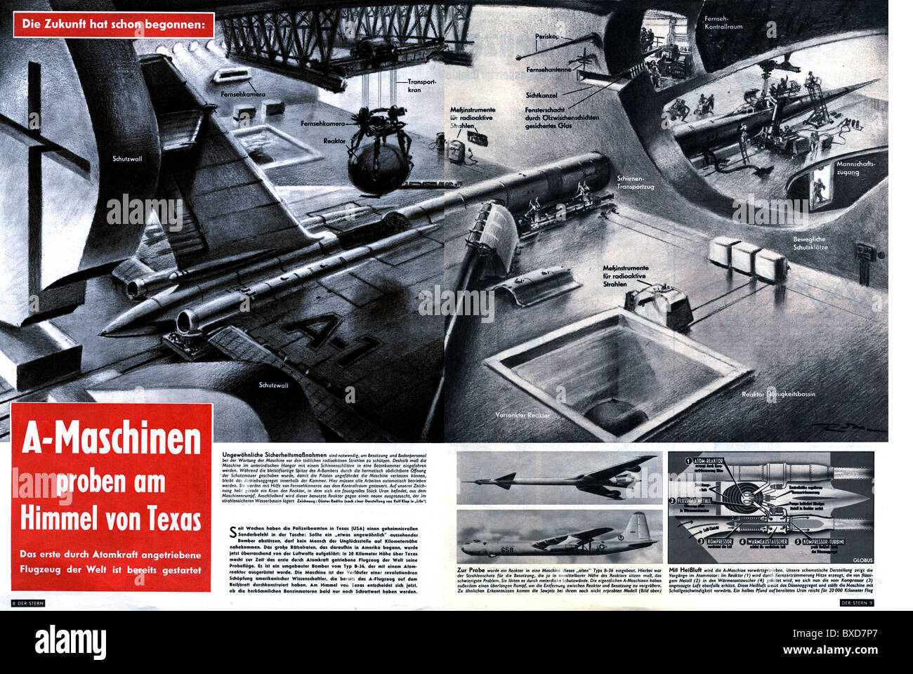 journals / magazines, 1956, 'Der Stern', volume 9, number 3, inside, 'A-Maschinen proben am Himmel von Texas' (A-machines flying on Texas sky), 22.1.1956, Additional-Rights-Clearences-Not Available Stock Photo