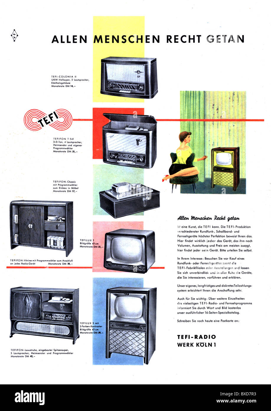 advertising, television set, TEFI, advertisement in magazine, 1955, Additional-Rights-Clearences-Not Available Stock Photo