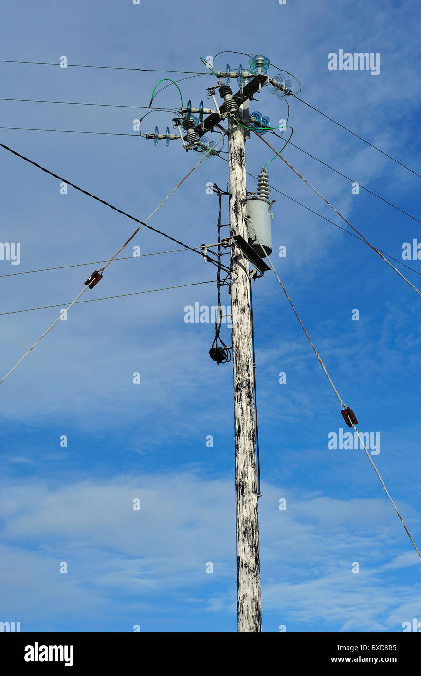 Electricity Post, Errisbeg West, County Galway, Connacht, Republic of Ireland Stock Photo
