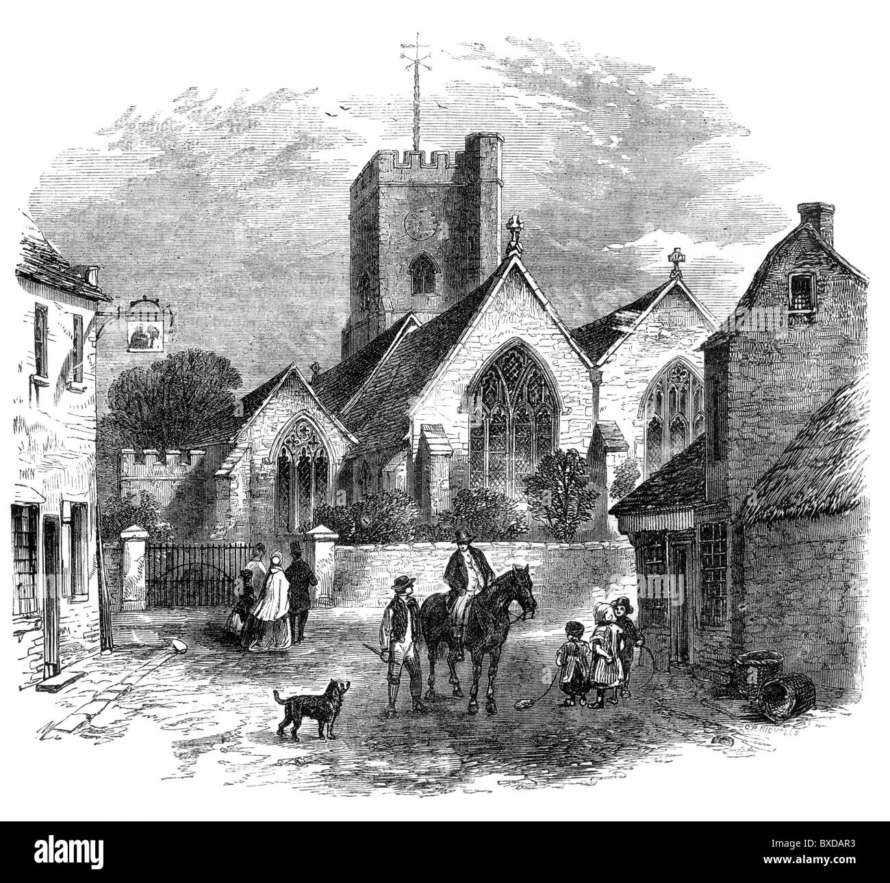 St Peters, Near Broadstairs, Kent, England circa 19th century; Black and White Illustration; Stock Photo