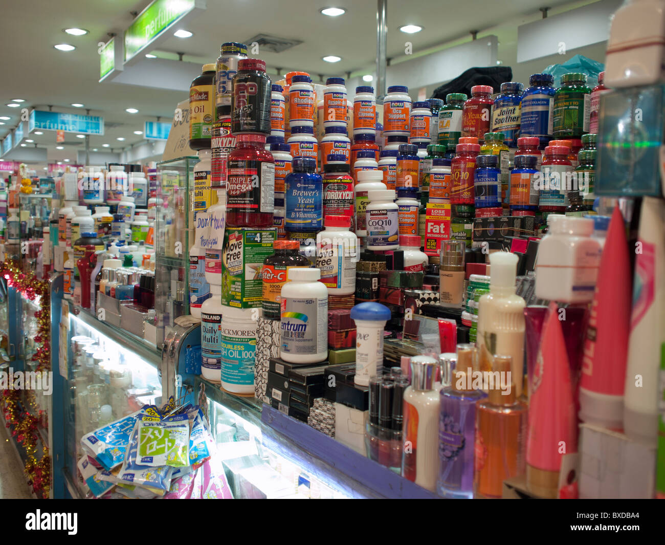 The kiosk selling a replica supplement food product in MBK shopping mall, Bangkok Stock Photo