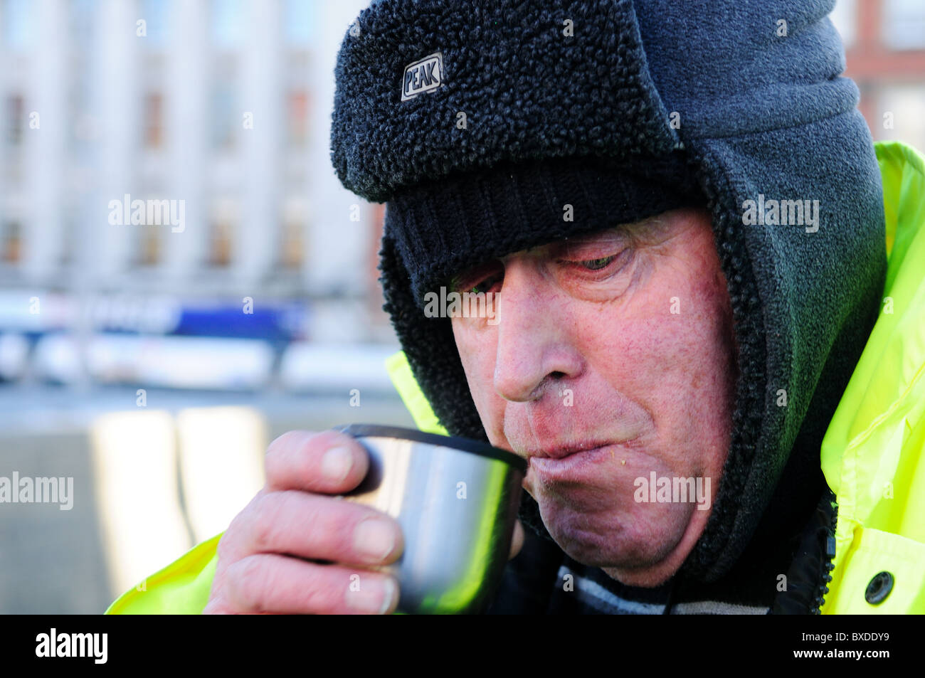 Council Worker (road sweeper).On Lunch Break Stock Photo Alamy