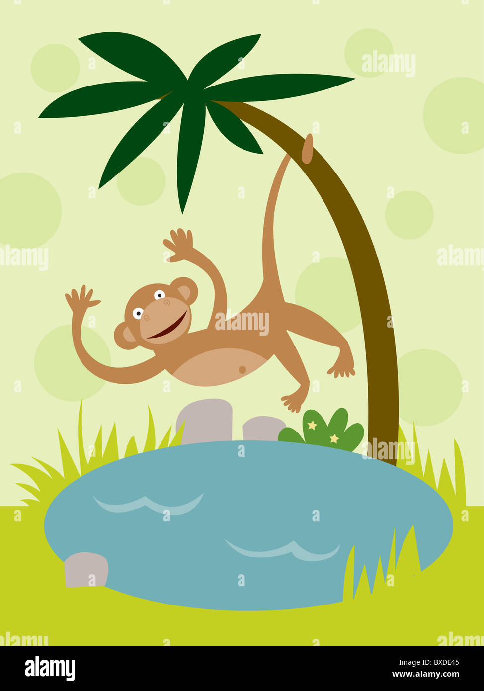 Monkey hanging from tree Stock Photo