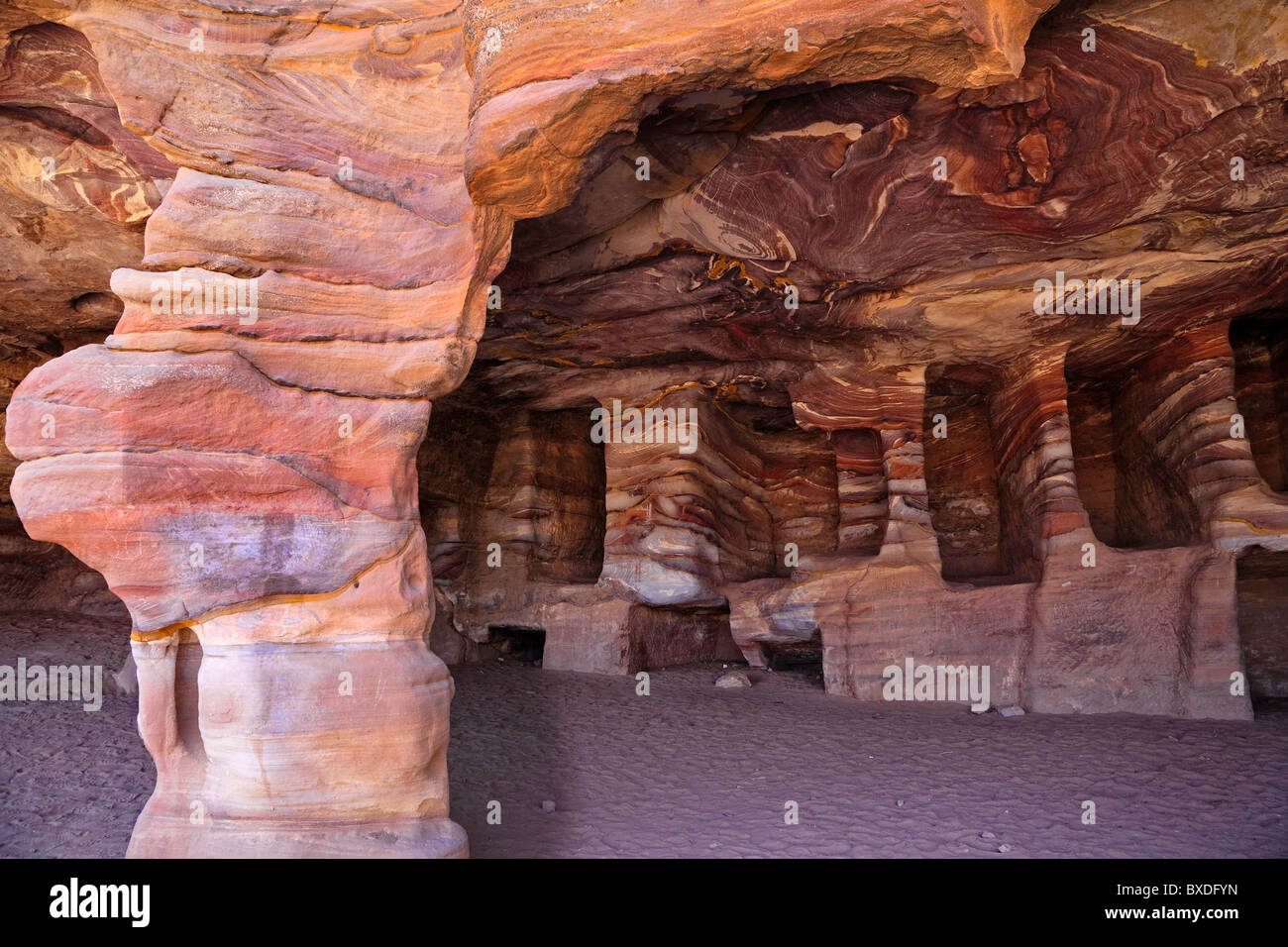 Color rock cave in Petra, Jordan Stock Photo