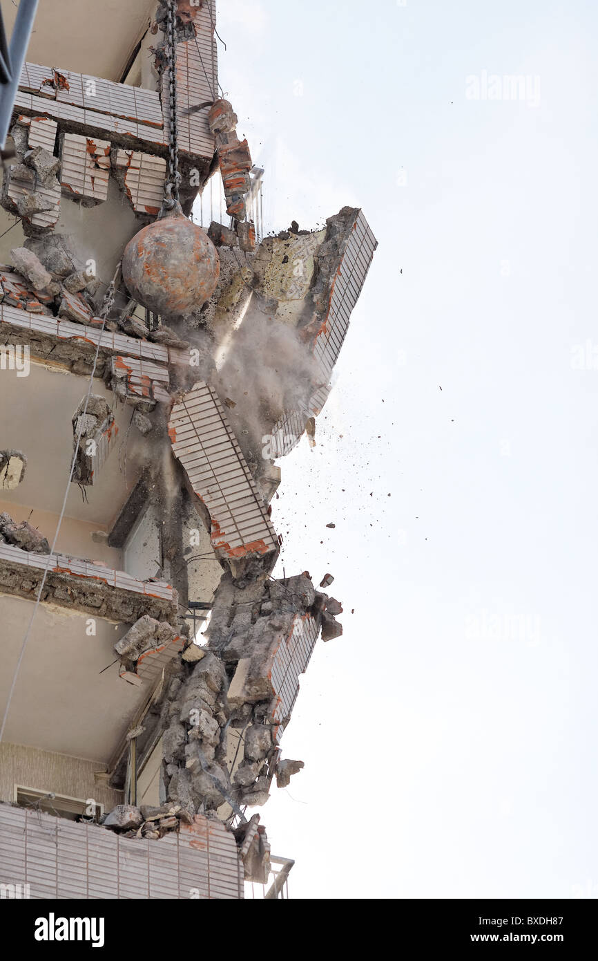 Close up demolition building with a ball Stock Photo