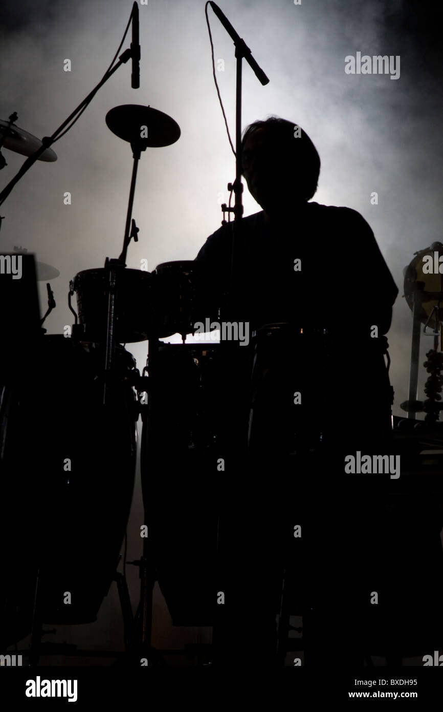 View of a percussion performer silhouette on a concert Stock Photo Alamy