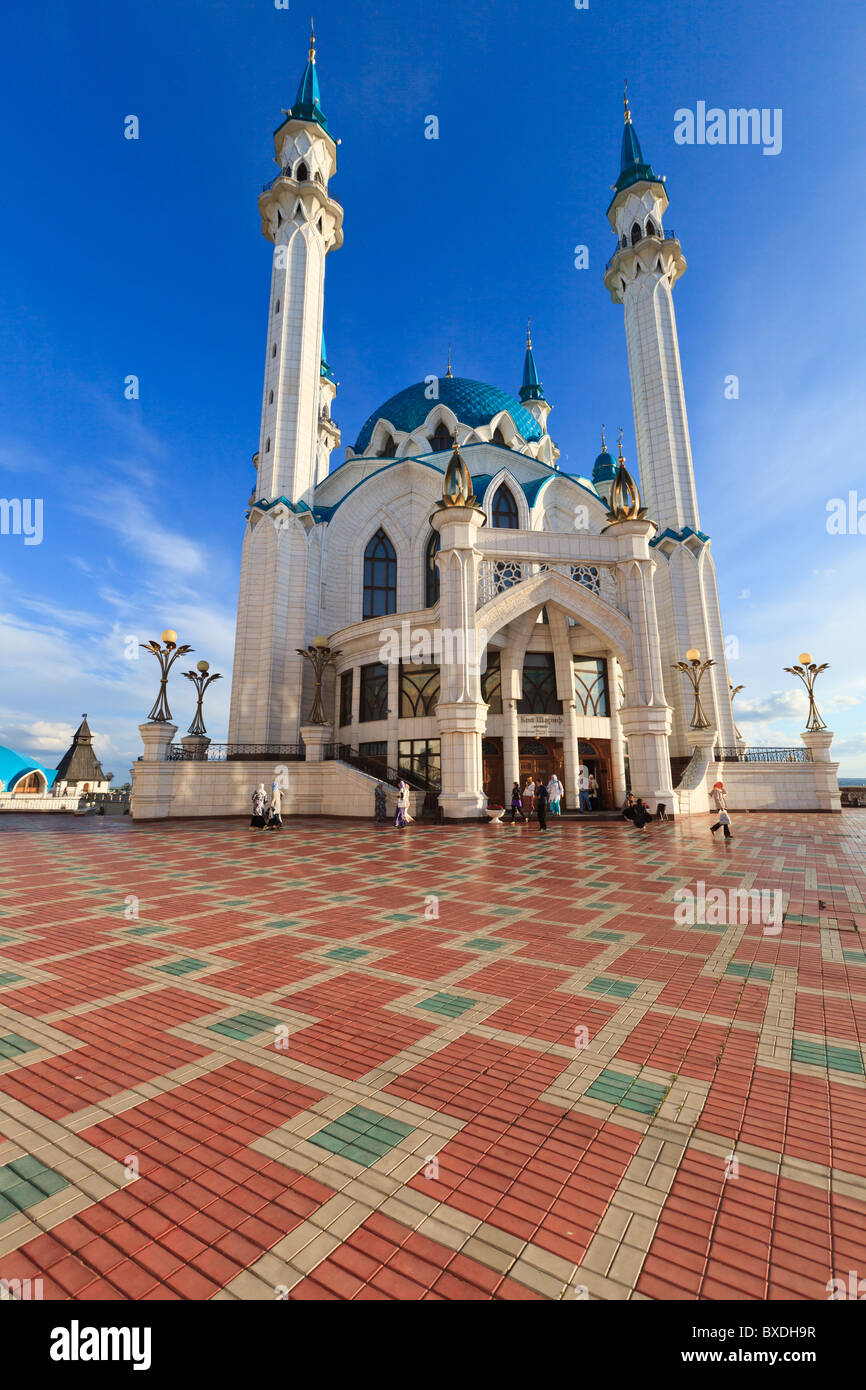 KAZAN, RUSSIA - JUNE 17: Muslims leave the Kul-Sharif Mosque after evening prayers in Kazan, Russia Stock Photo