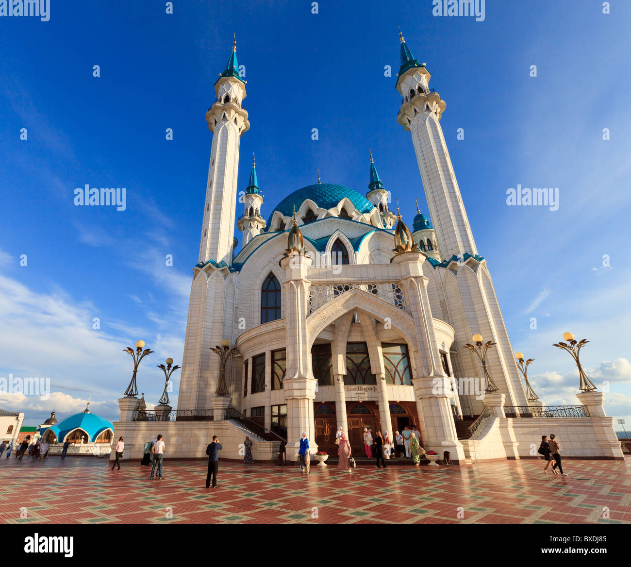 KAZAN, RUSSIA - JUNE 17: Muslims leave the Kul-Sharif Mosque after evening prayers in Kazan, Russia Stock Photo