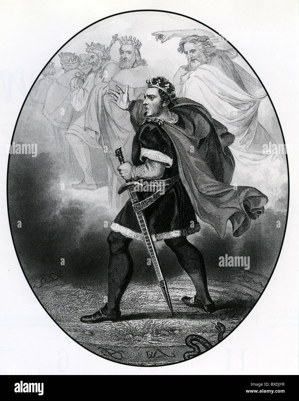 AMERICAN ACTOR EDWIN FORREST AS MACBETH engraving about 1850 Stock Photo