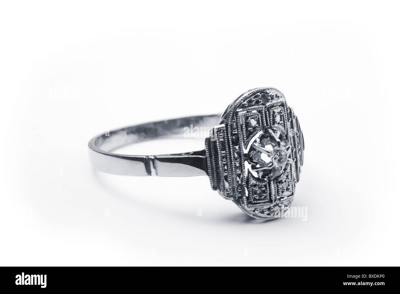 A platinum ring of the Art Deco style (France, circa 1930). Bague en platine de style Art Déco (France, environ 1930). Stock Photo