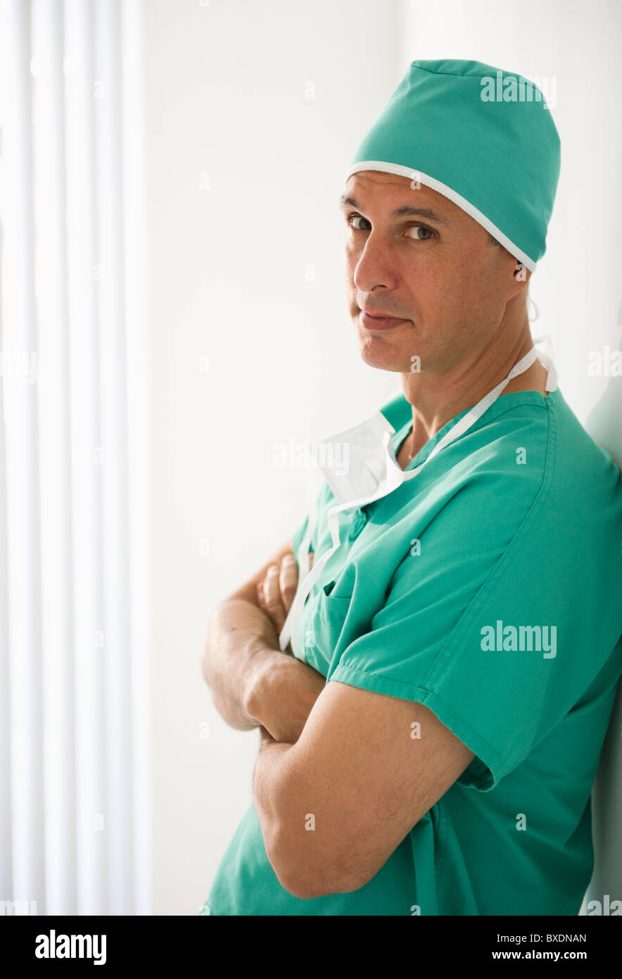 Surgeon wearing medical scrubs Stock Photo