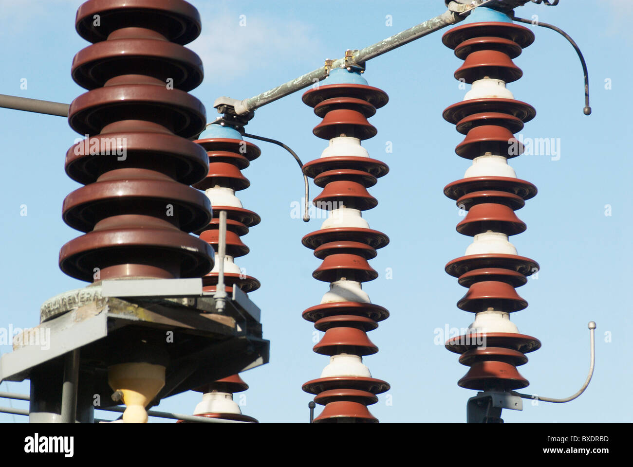 Voltage rings at an electric substation UK Stock Photo Alamy