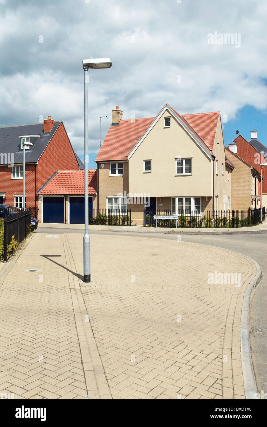 lamppost on a pavement in modern housing development Hadleigh Suffolk