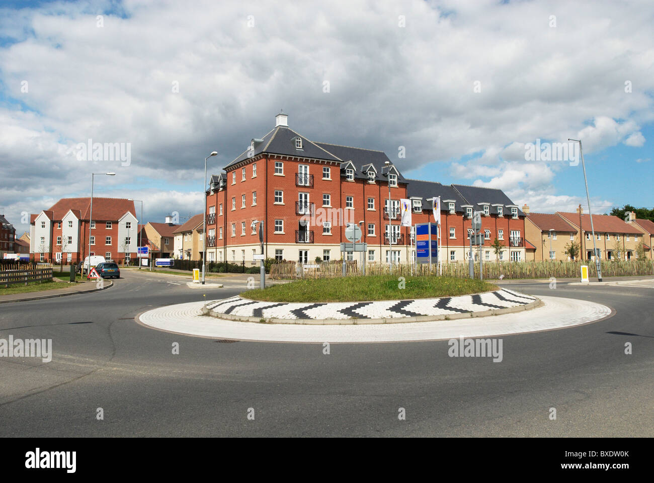 Roundabout junction built near a housing development Colchester Essex ...