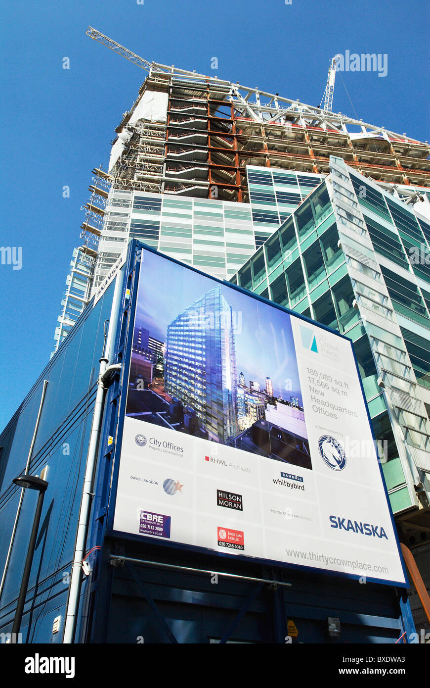 Construction of 30 Crown Place by Skanska and designed by Renton Howard Wood Levin City of London UK Stock Photo