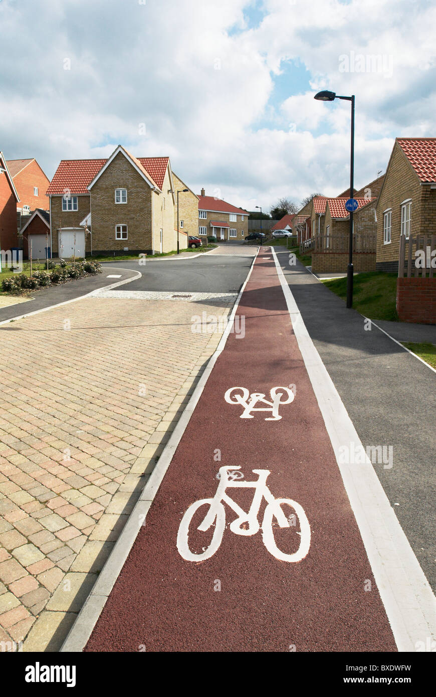 Cycle path implemented into a housing development Hadleigh Suffolk UK Stock Photo
