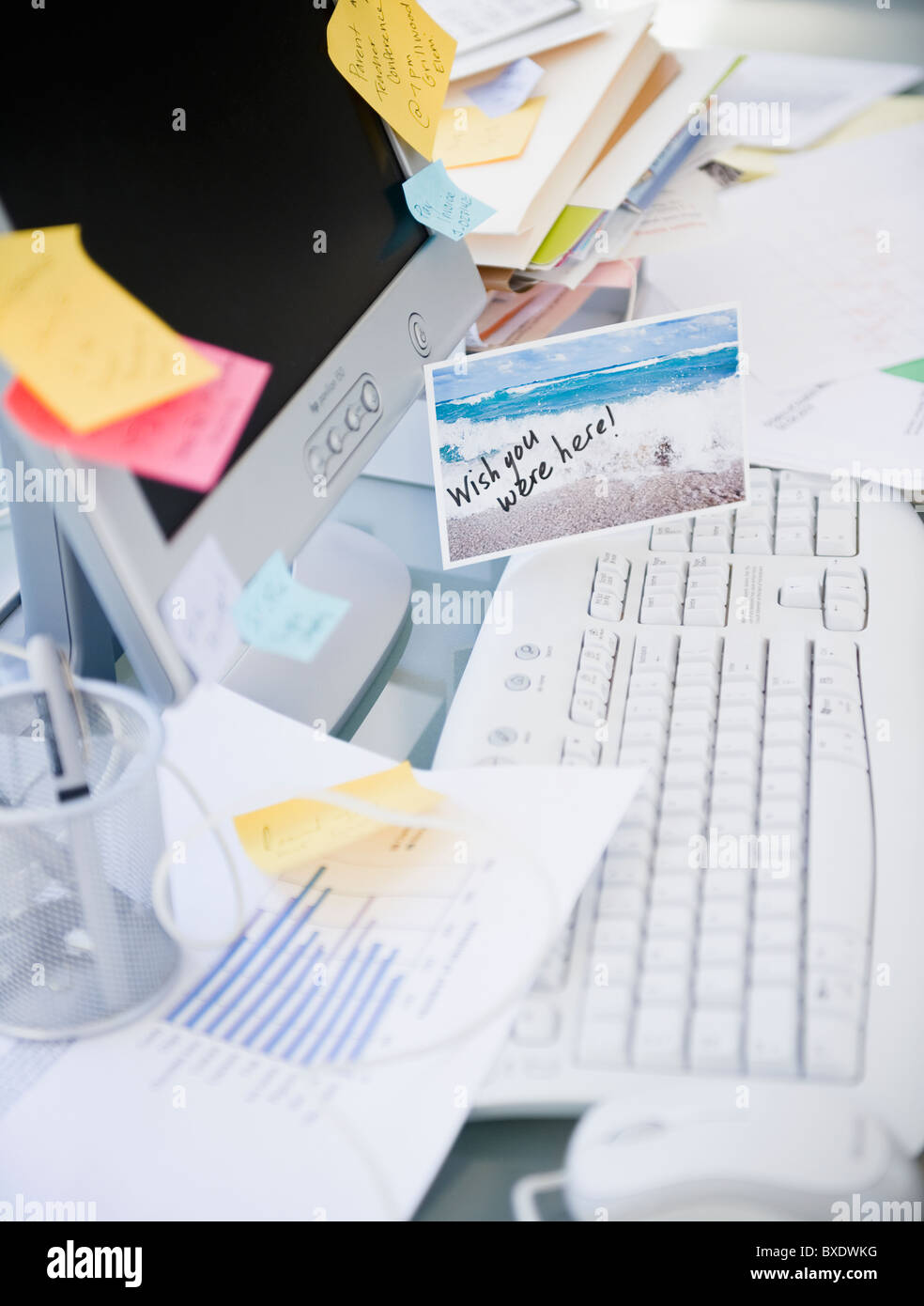 Cluttered desk Stock Photo